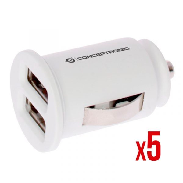 CARGADOR 2X USB POWER2GO COCHE BLANCO PACK 5