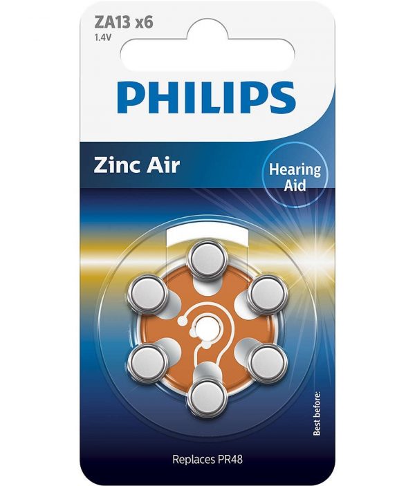 PILAS PHILIPS AUDIFONOS ZINC AIRE ZA13-PR48 PACK 6