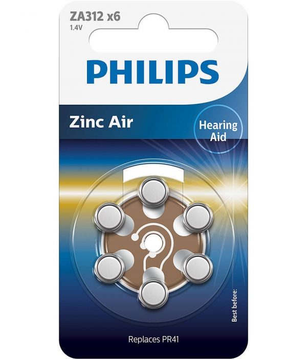 PILAS PHILIPS AUDIFONOS ZINC AIRE ZA312-PR41 PACK6