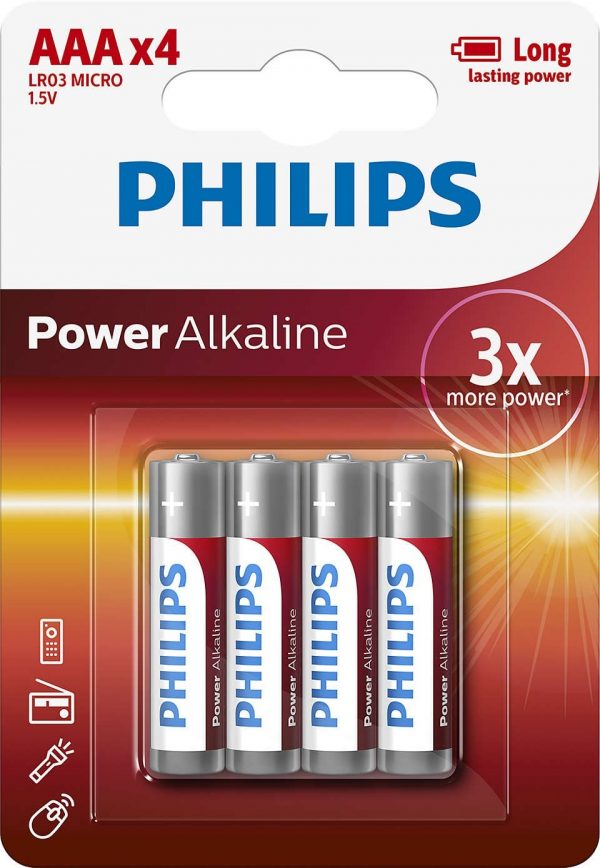 PILAS PHILIPS ALCALINA POWER AAA 1.5V PACK 4U