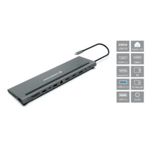 Docking station conceptronic  usb tipo c donn17g 2 x hdmi -  1 x dp -  2 x usb 3.0 -  1 x usb 2.0 -  1 x rj45 -  1 x aux -  lector sd - lector micro sd